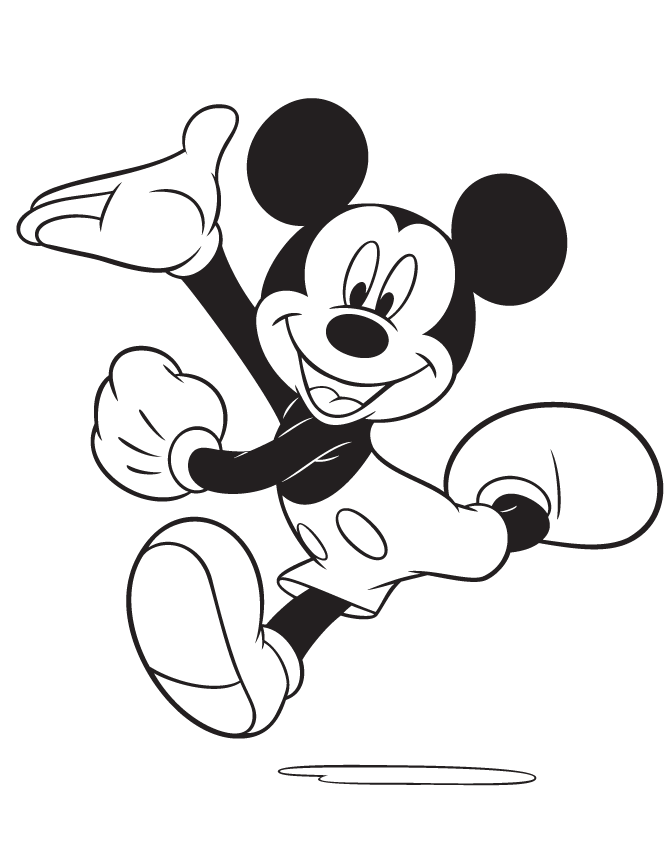 Excited Mickey Mouse Running Coloring Page | HM Coloring Pages