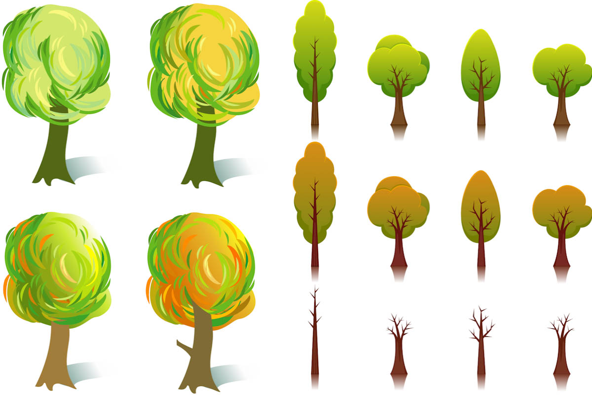 Cartoon fall trees vector set 2 | Vector Graphics Blog