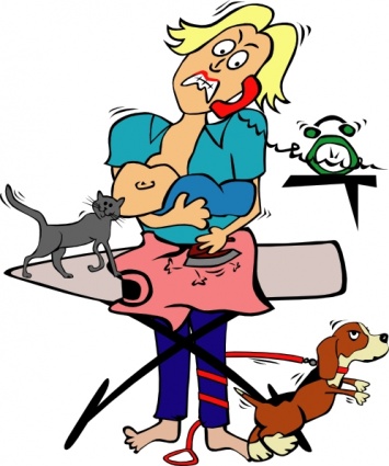 Busy Mom With Child And Pets clip art - Download free Other vectors