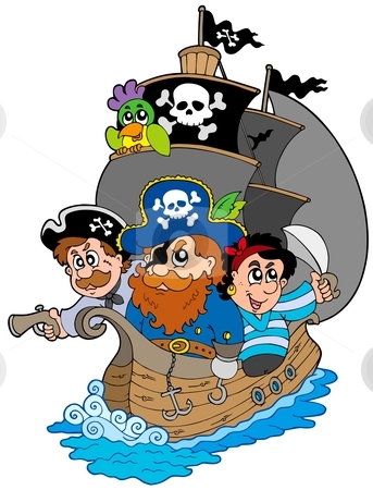 Ship with various cartoon pirates stock vector