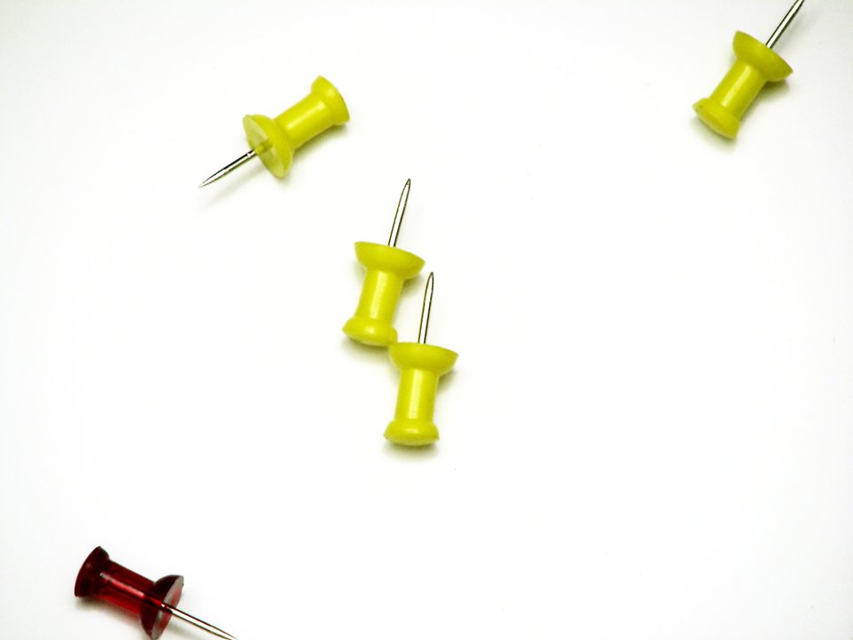 Free Stock Photos | Closeup of red and yellow push pins | # 1848 ...