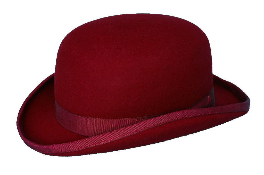 mens red bowler hat