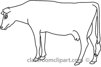 Animals : cow_standing_near_flowers_outline : Classroom Clipart