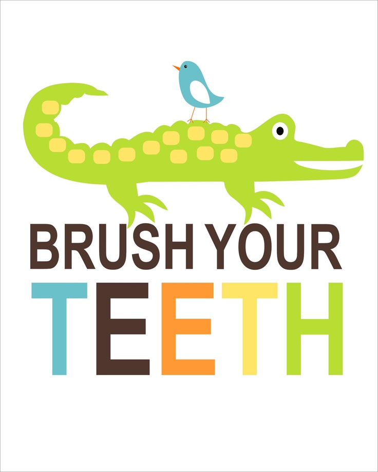 Alligator Children's Bathroom Wall Art, Brush Your Teeth,Children's T…