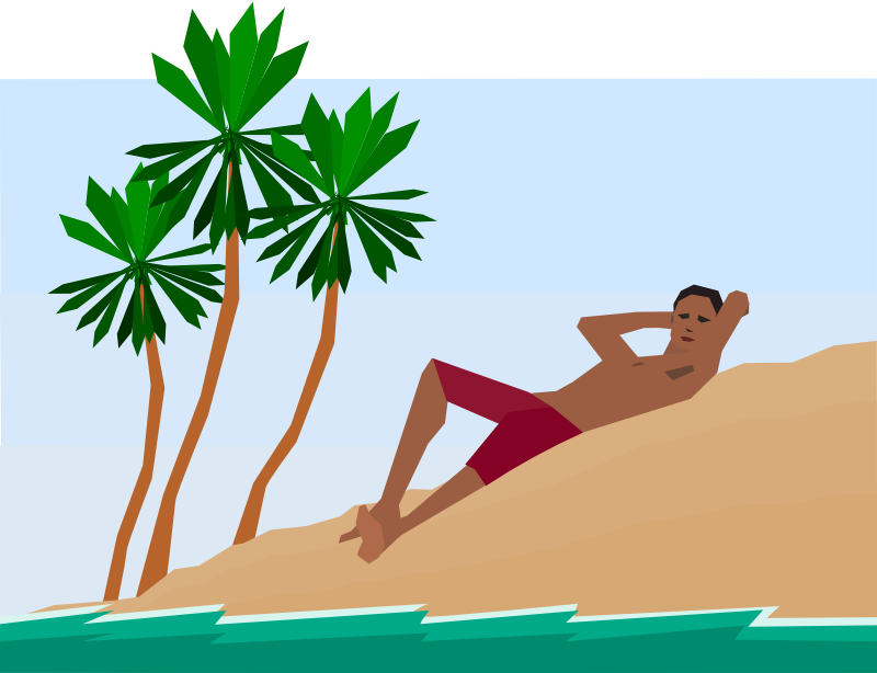 Clipart - man under palm trees