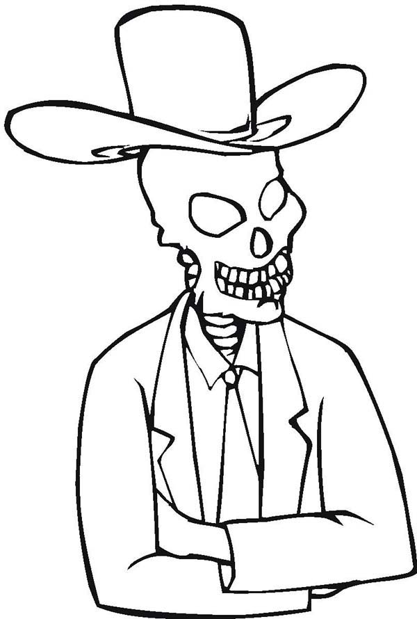 Skeleton with Cowboy Hat Coloring Page - NetArt