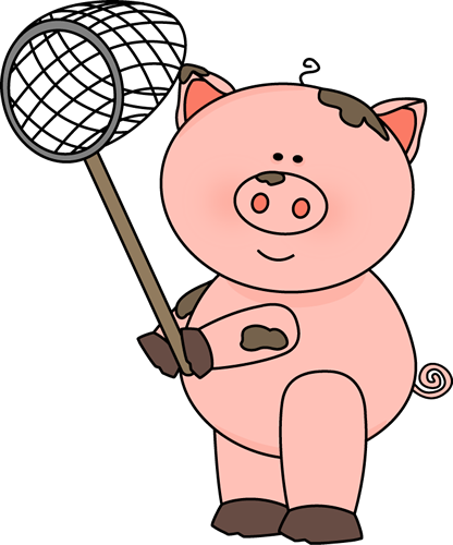 Pig Holding a Net Clip Art - Pig Holding a Net Image