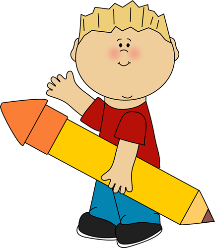 Boy with Giant Pencil Waving Clip Art - Boy with Giant Pencil ...
