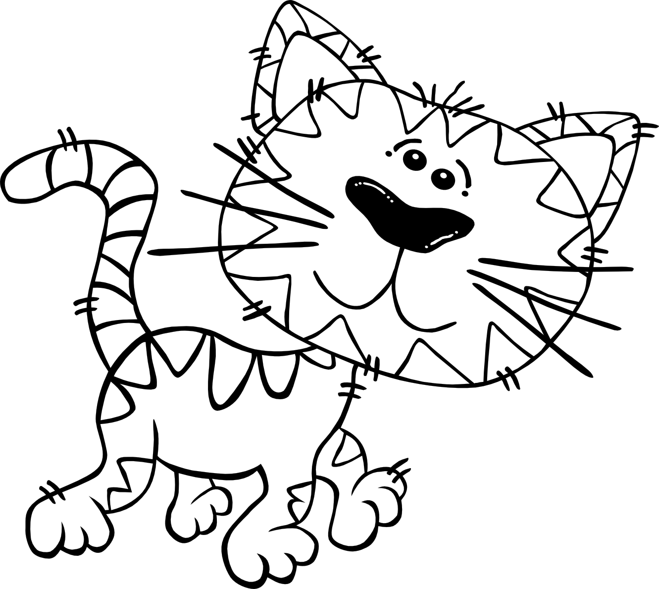 cartoon cat walking 1 black white line art tattoo SVG - ClipArt ...