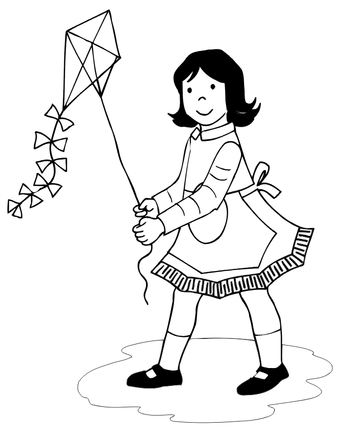Flying Kite Girl Coloring Pages : New Coloring Pages