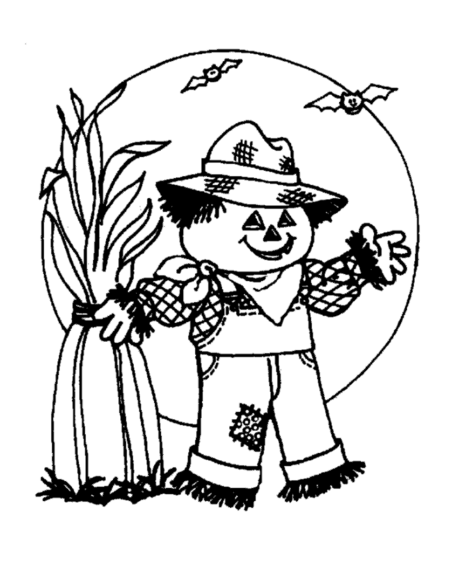 Scary Halloween Coloring Page – Scary Scarecrow & Moon – Free ...