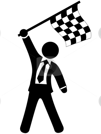 Business man celebrates victory waves checkered flag stock vector