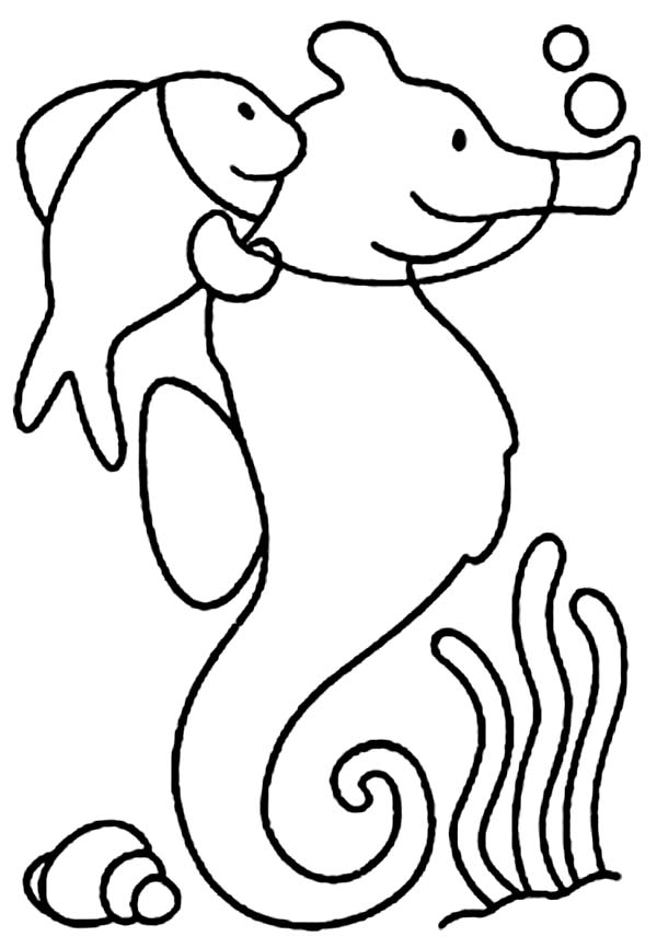 An Imaginary Version of a Fish Riding Seahorse Coloring Page: An ...