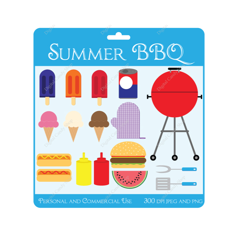 Summer BBQ Clipart and Paper Sets
