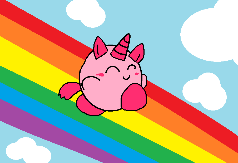 Pink Fluffy Unicorn Kirby Dancing On Rainbows by LaytardMouse on ...