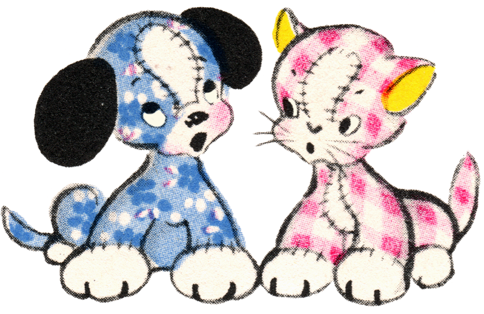 Free Vintage Clip Art - Adorable Puppy and Kitty Duo - Free Pretty ...