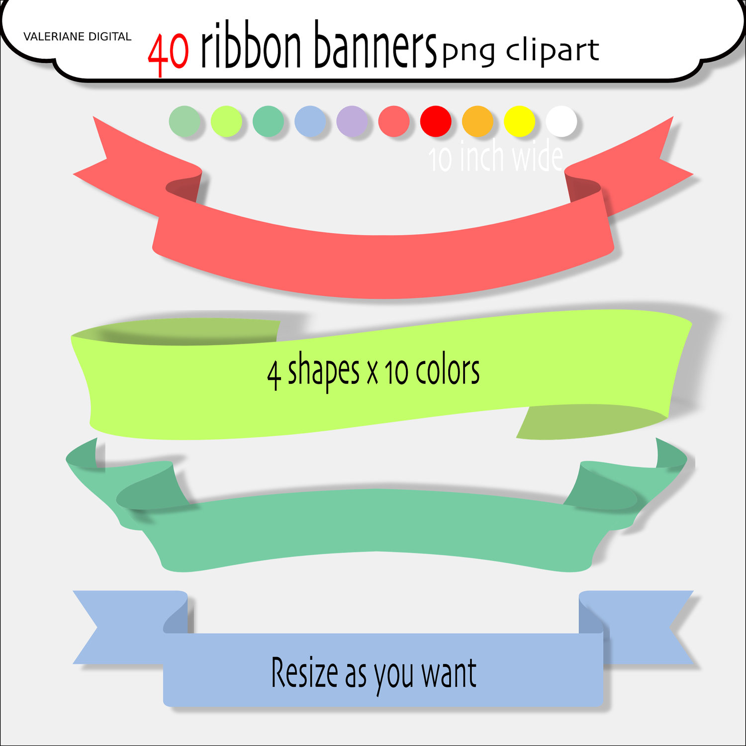 40 PNG digital ribbon or banner clipart by ValerianeDigital