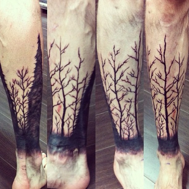 Solid Black Tree Branch half leg Tattoo. | Golden Iron Tattoo ...
