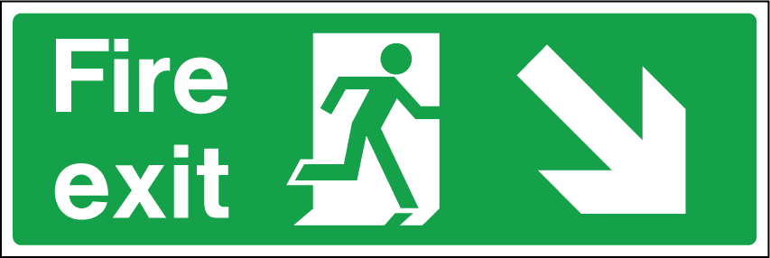 Fire Exit Sign - Running man arrow diagonally down right - Safety ...