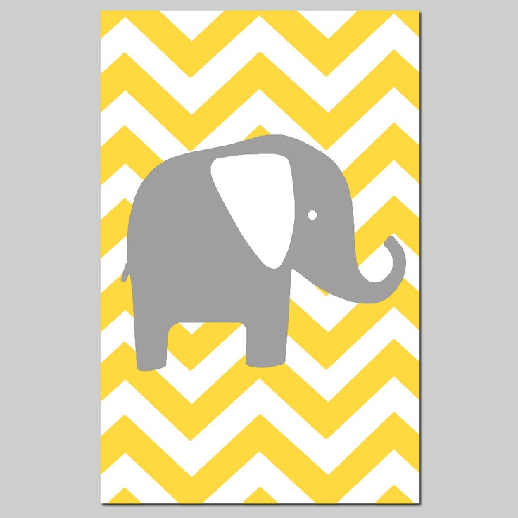 Chevron Elephant Silhouette Nursery Art Print - 13x19 - Choose Your C…