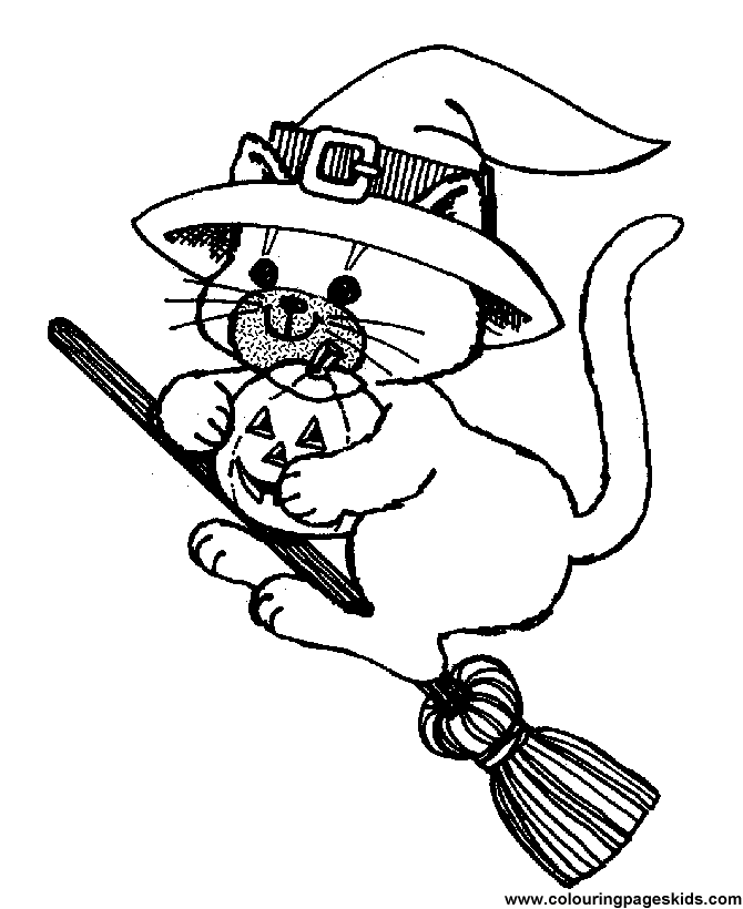 Free printable Halloween coloring pages - Cat on Broom for kids to ...
