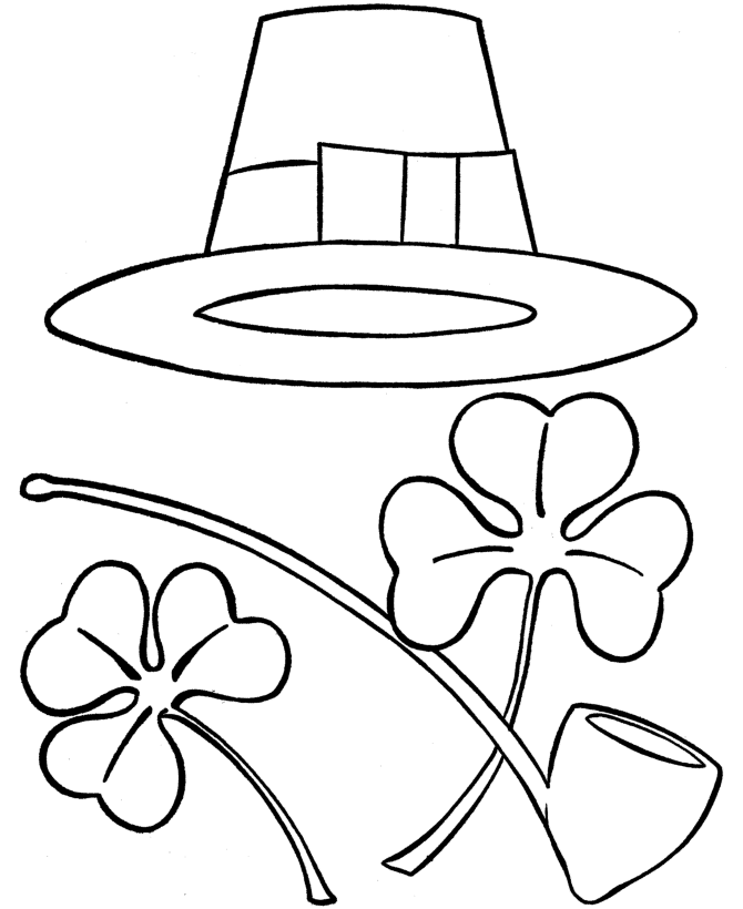 St Patrick's Day Coloring Pages - Irish Hat, Pipe and Shamrocks ...