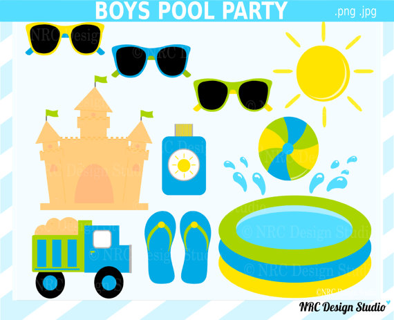 Boys Pool Party Clip Art Summer Clip Art Pool by NRCDesignStudio