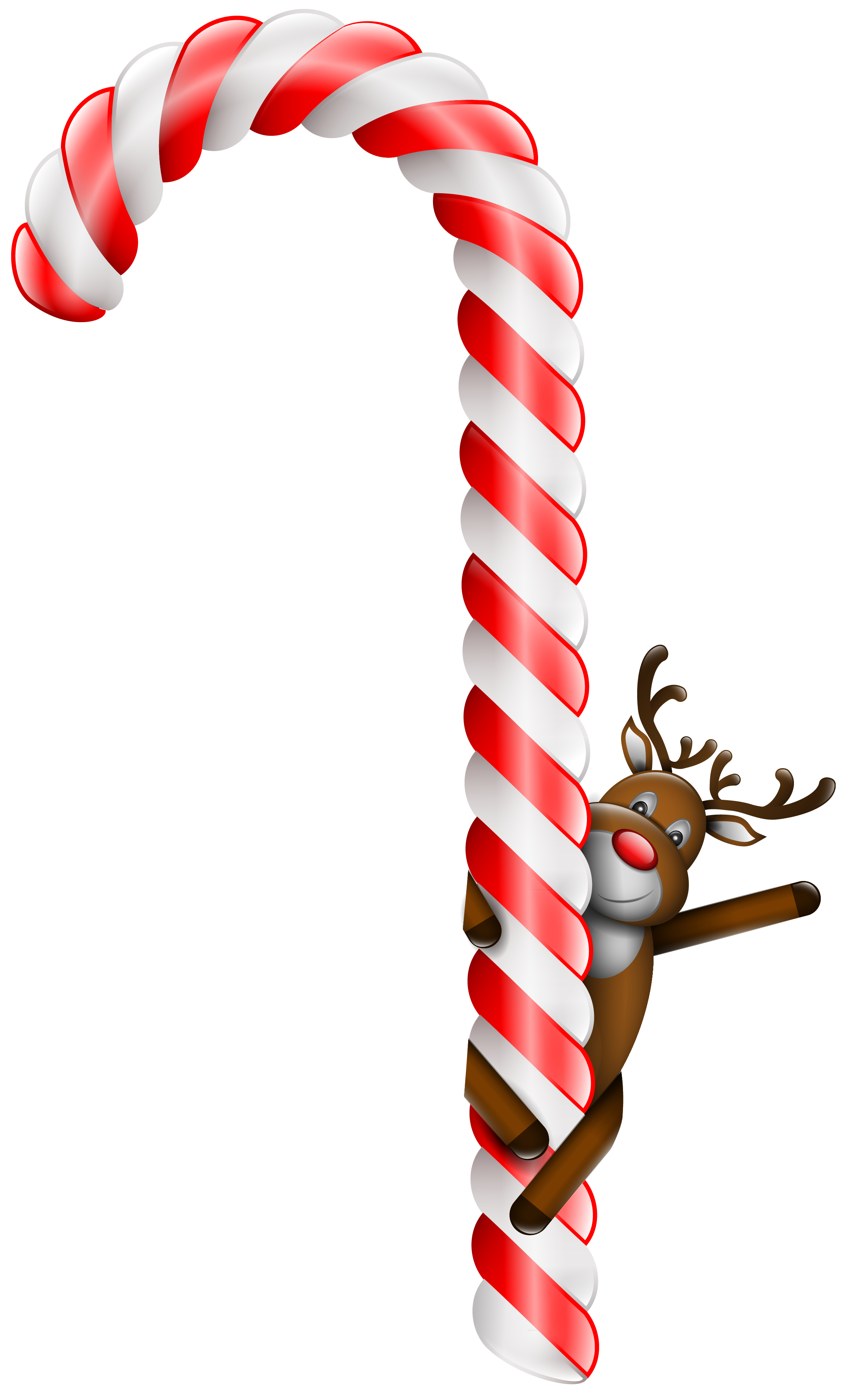 Transparent Large Christmas Candy Cane with Deer PNG Clipart