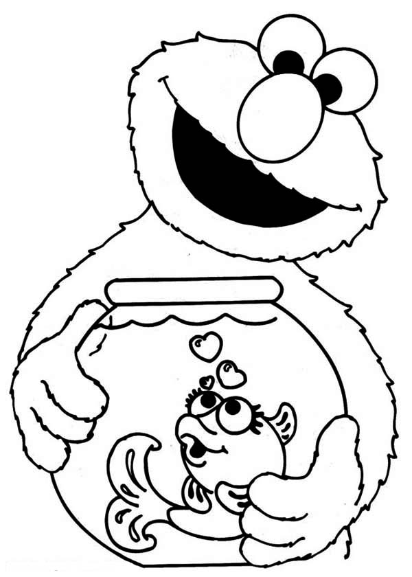 Elmo Holding Fish Bowl in Sesame Street Coloring Page | Color Luna