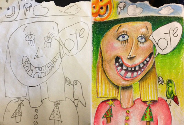 Cool Dad Colors his kids' drawings - WhereCoolThingsHappen