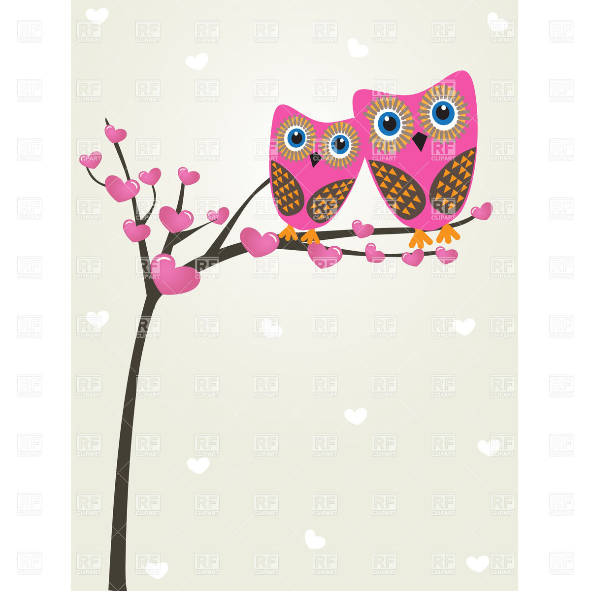 Greetings card with two cute owls on the tree branch, 22837 ...