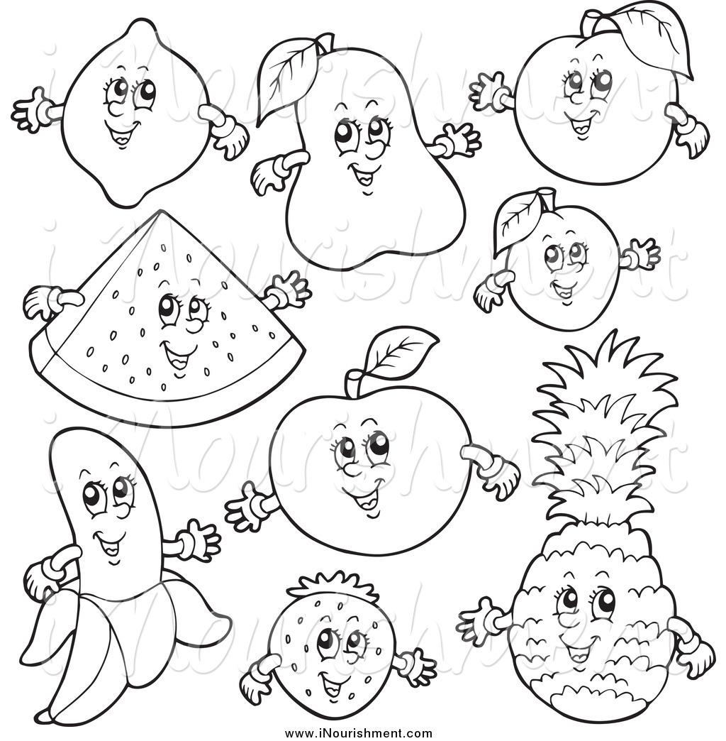 Clipart of Black and White Happy Fruits by visekart - #5731