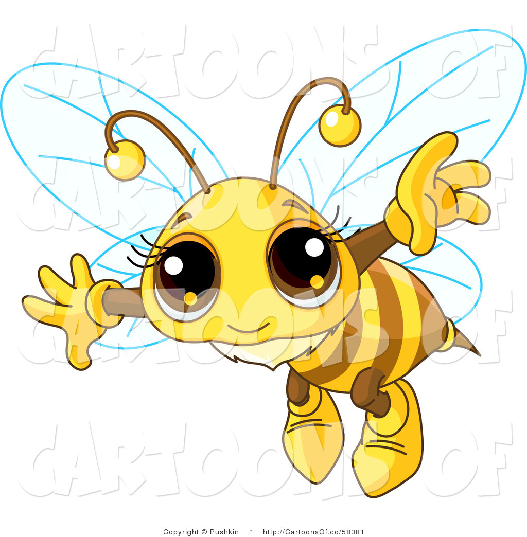 Vector Cartoon Illustration of a Flying Bee with a Cute Face by ...