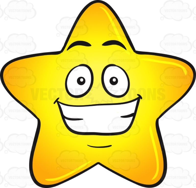 Gold Star Cartoon With Cheesy Big Grin Emoji | Stock Cartoon ...