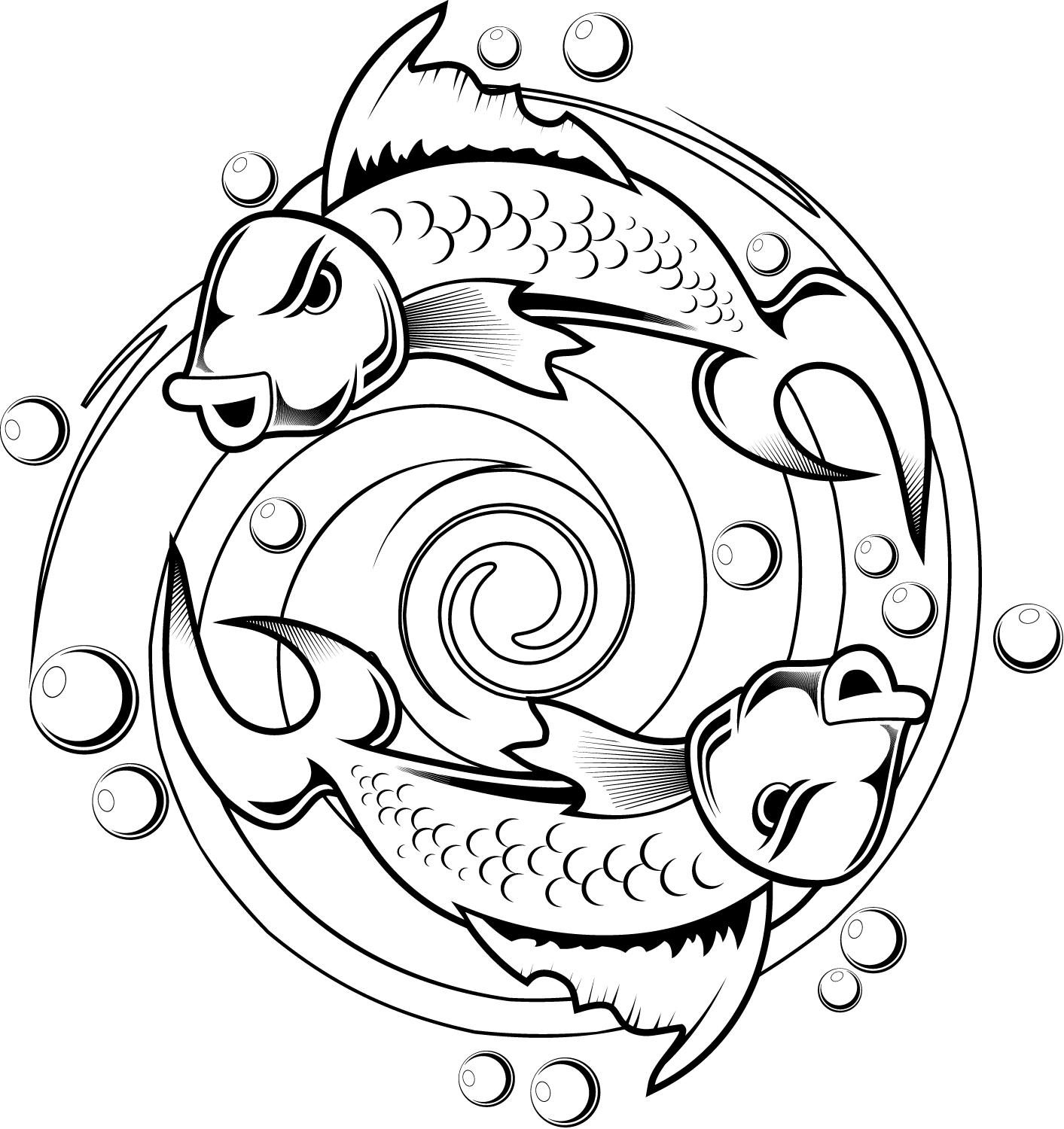 kids coloring pages of a koi fish tattoo design - Coloring Point
