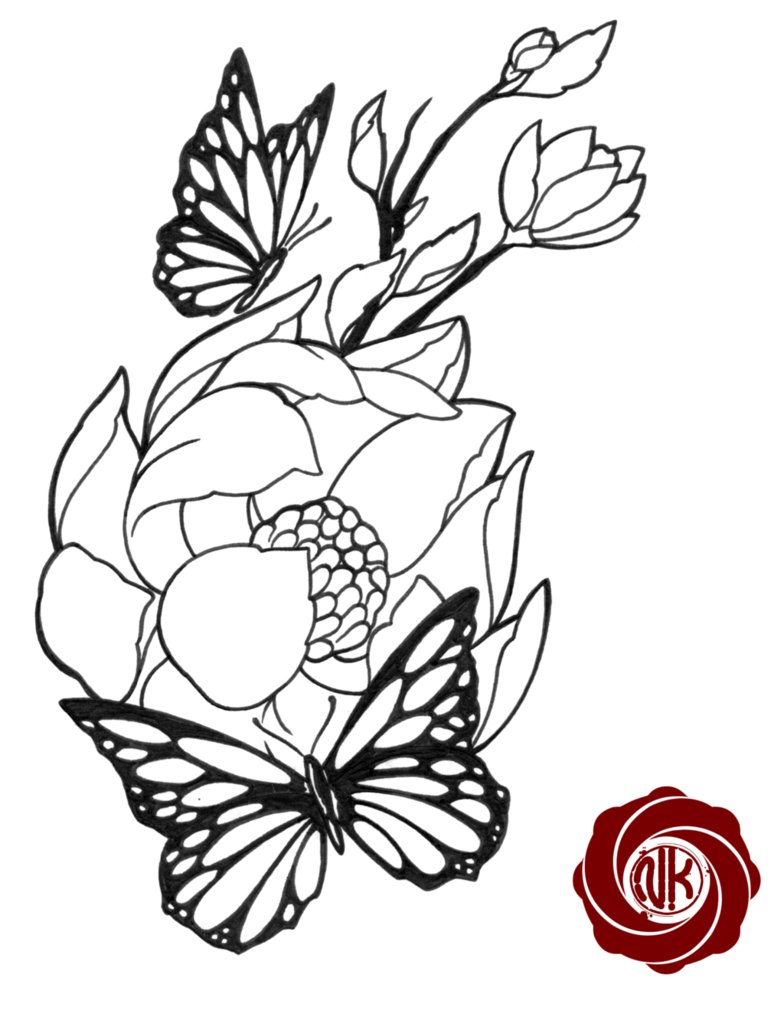 Flower tattoo sketch with butterfly by Punk01 on deviantART