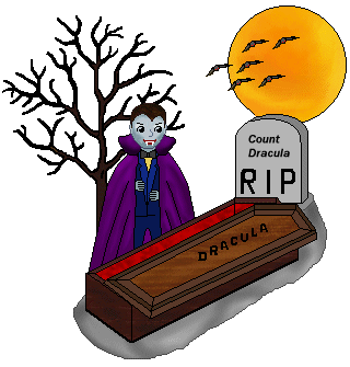 Halloween Clip Art - Dracula Standing Beside His Grave