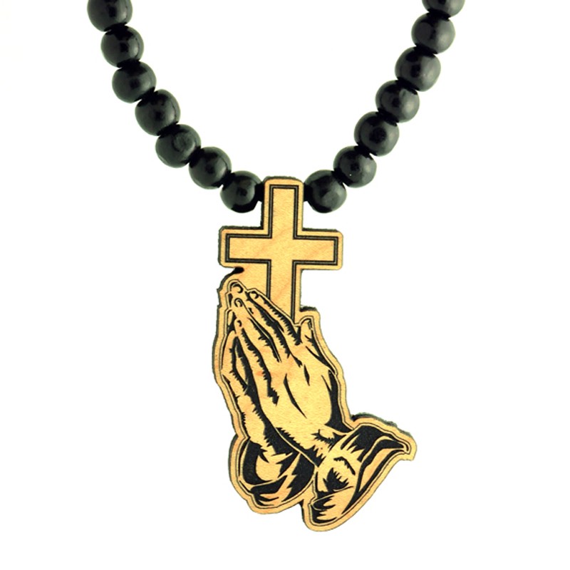 Praying Hands with Cross Pendant - Wooden Necklace Online | SwaggWood