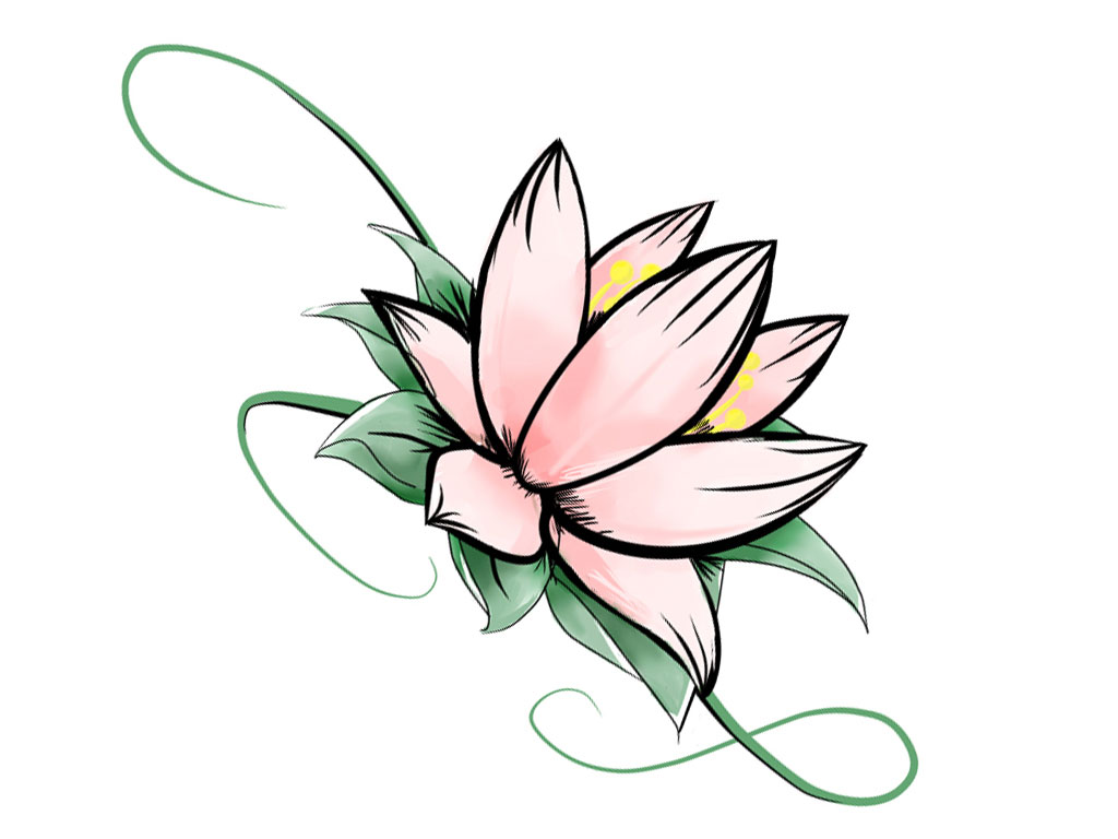 Free designs - Colorful lotus with stem tattoo wallpaper
