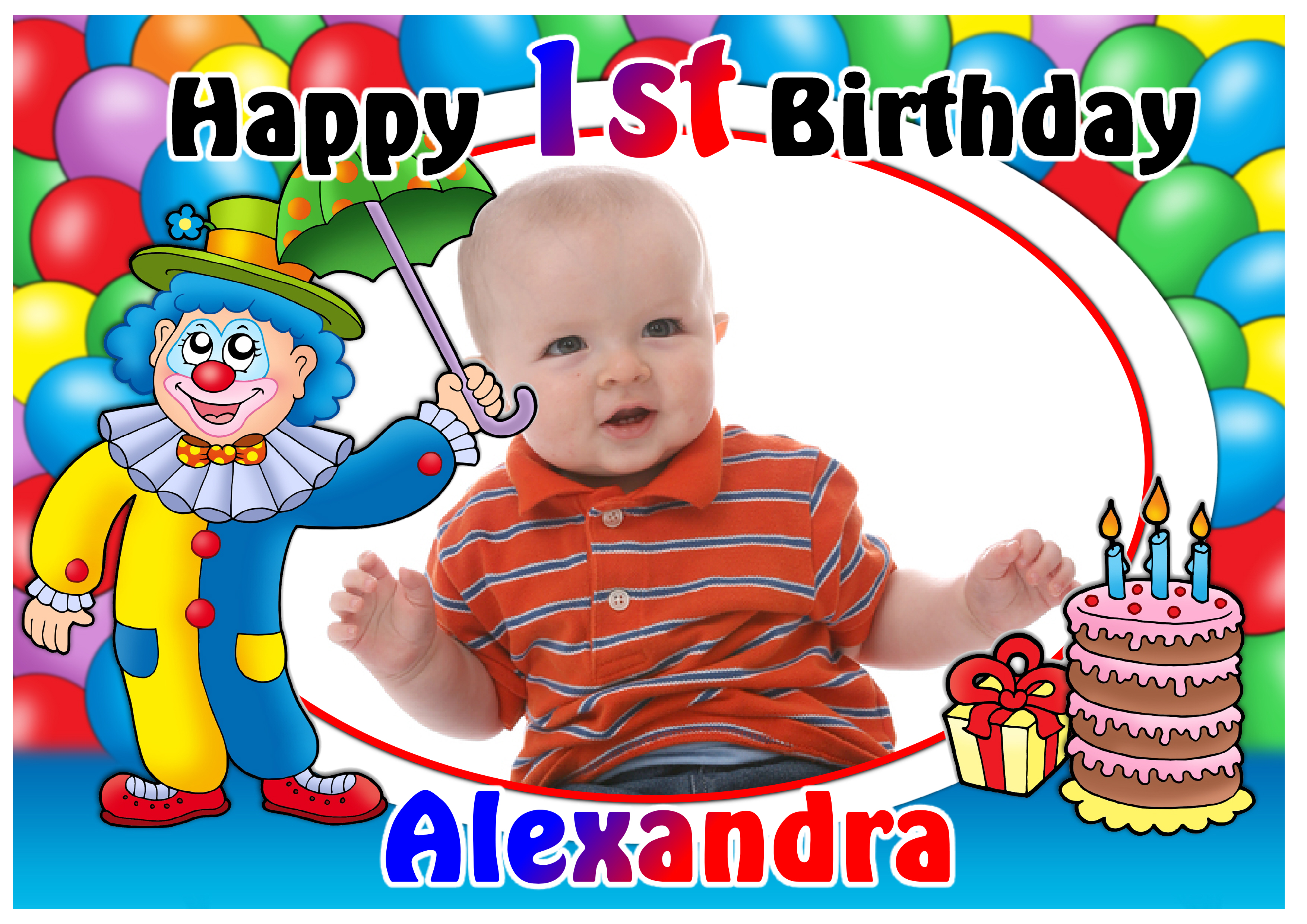Personalised 1st First Birthday Clown Party PHOTO Poster Banner N8 ...