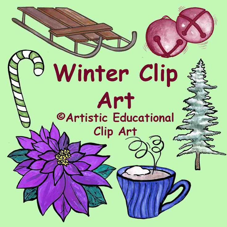 Winter Clip Art - Pine trees - jingle bells - hot beverages - candy c…