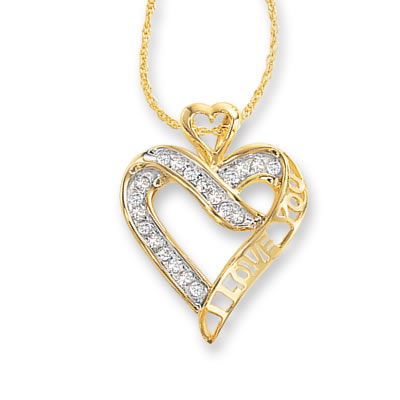 1/7 CT. T.W. Diamond "I Love You" Heart Pendant in 10K Gold - View ...