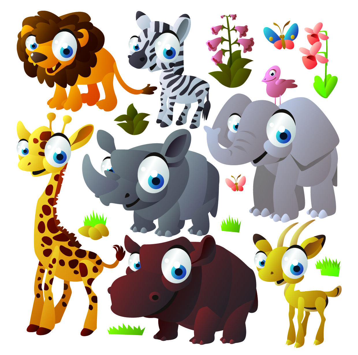 Cute cartoon animals vector Free Vector / 4Vector