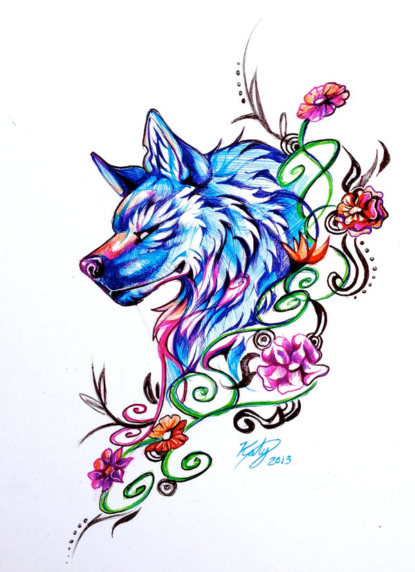 Flower Wolf (Pen) by Lucky978 on deviantART