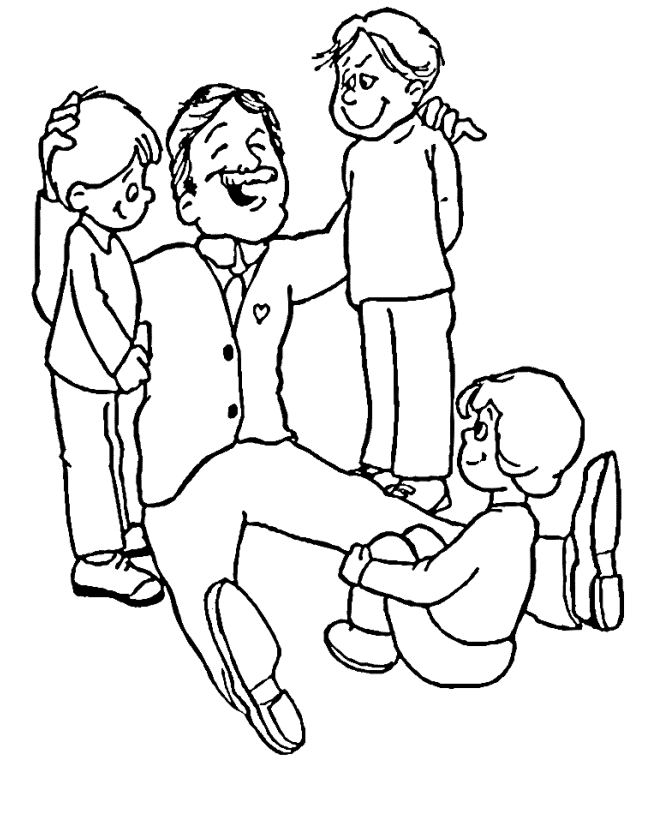 Father's Day Coloring Pages - Fathers Day Dad with loving children ...