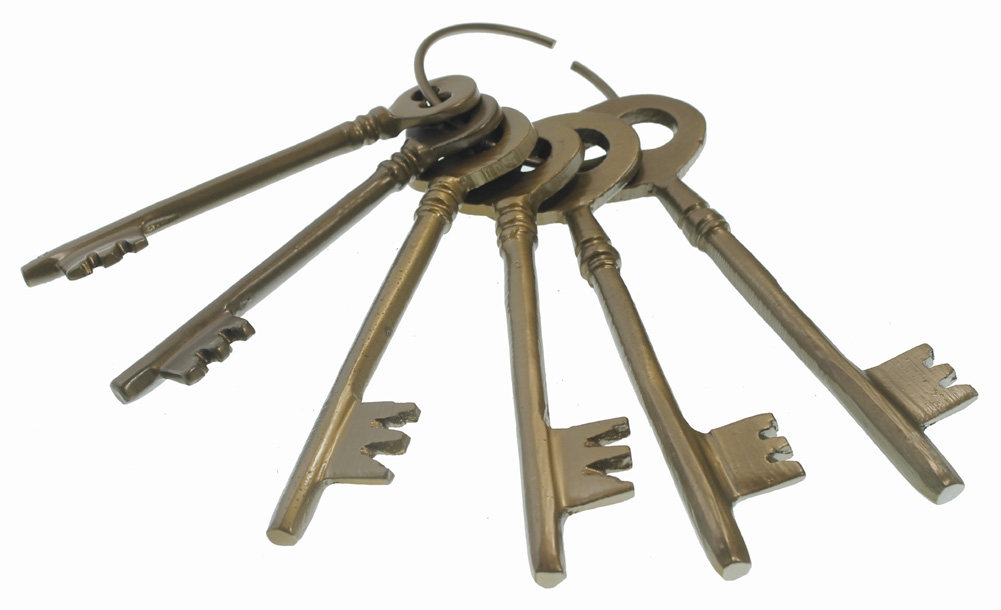 Lightweight Medieval Style Jailer Keys - 6 Piece Set with Key Ring