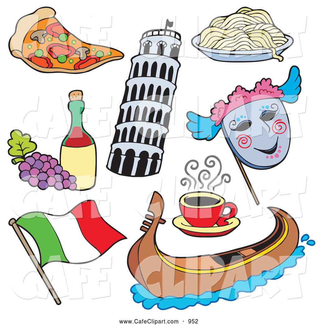 Vector Cartoon Clip Art of a Digital Group of Italian Items by ...