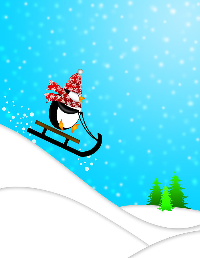 Cute Penguin On Sled Downhill Illustration by JPLDesigns - Cute ...