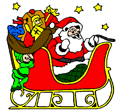 Colored page Father Christmas in his sleigh painted by peter