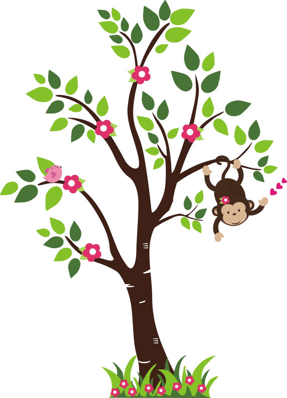 Girl Monkey hanging from Tree Nursery Wall by StickEmUpWallArt